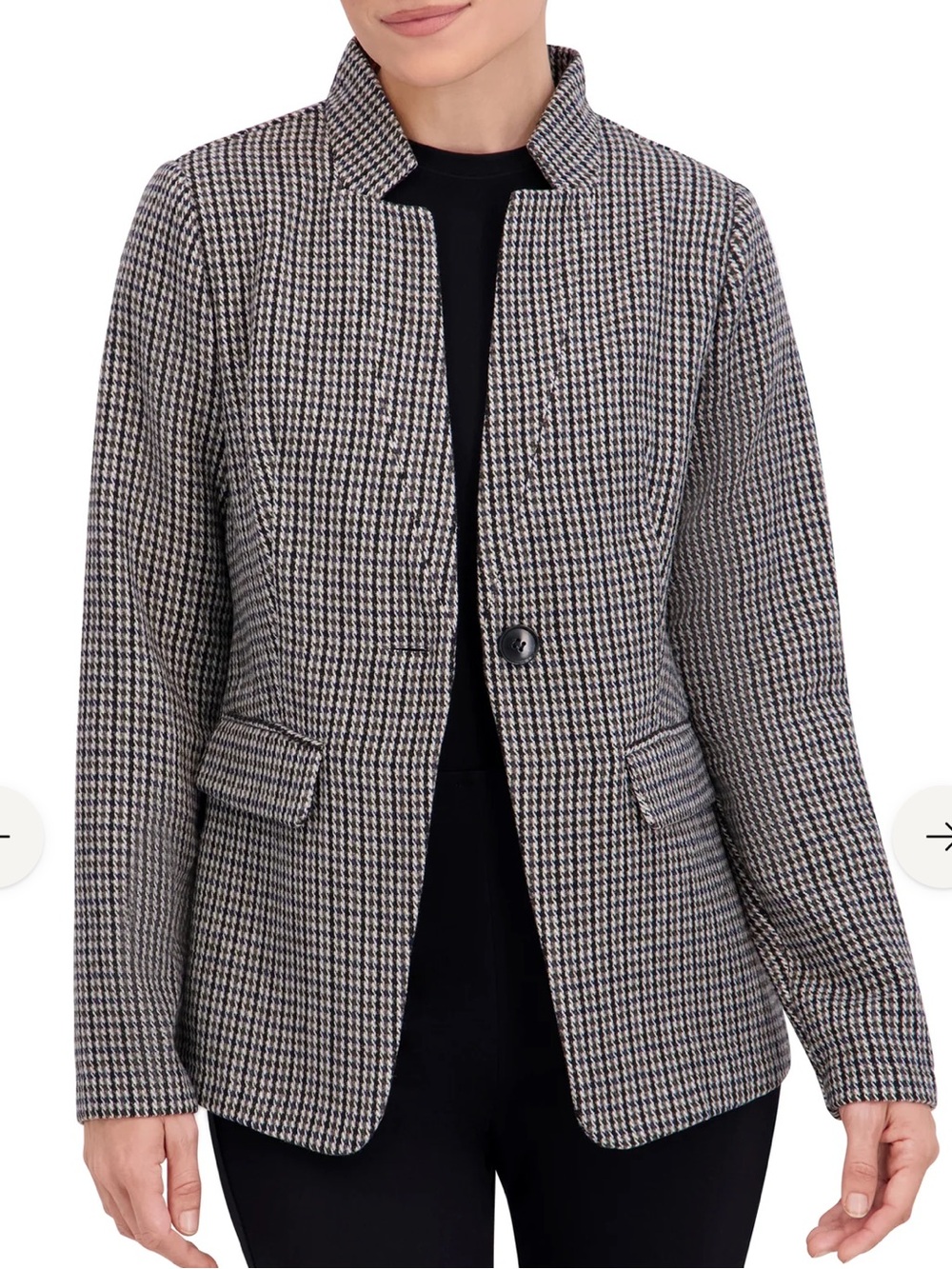 Classic Houndstooth Single-Button Blazer - Black & White